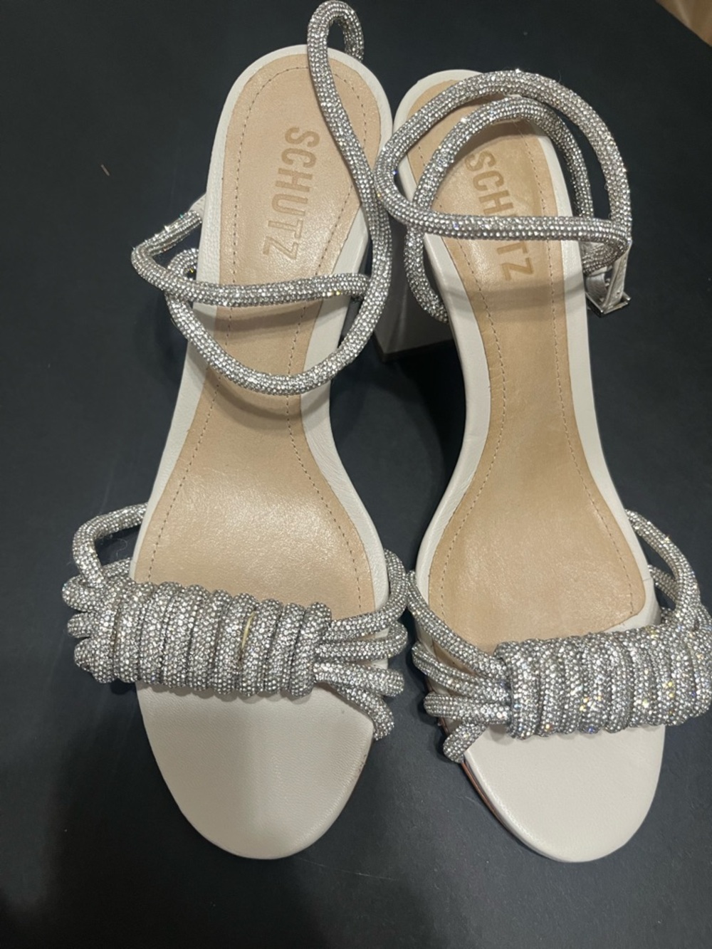 SCHUTZ White Sandals with Silver Beaded Rope Straps - Picture 3 of 12